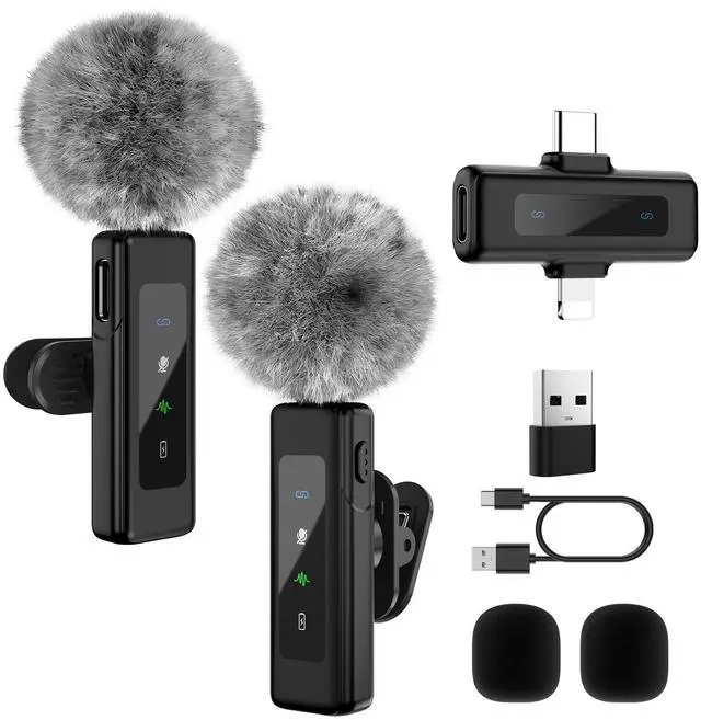 Main image of Wireless Mini Microphone for iPhone, Android - 2 Pack Lavalier Microphone for Video Recording,Clip-on Mics Content Creator Microphones for YouTube Tiktok Podcast Vlogging