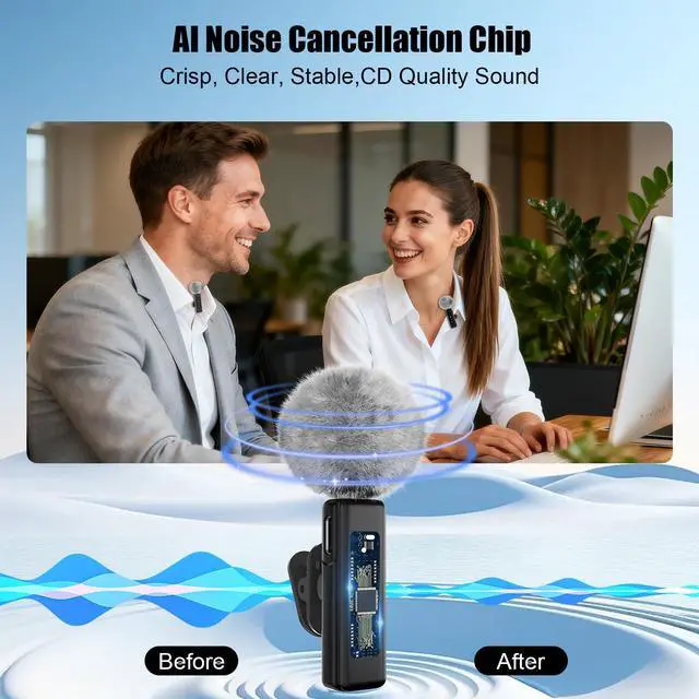 Alt view image 3 of 7 - Wireless Mini Microphone for iPhone, Android - 2 Pack Lavalier Microphone for Video Recording,Clip-on Mics Content Creator Microphones for YouTube Tiktok Podcast Vlogging
