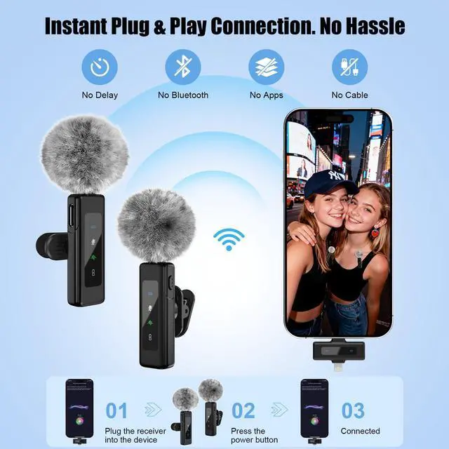 Alt view image 4 of 7 - Wireless Mini Microphone for iPhone, Android - 2 Pack Lavalier Microphone for Video Recording,Clip-on Mics Content Creator Microphones for YouTube Tiktok Podcast Vlogging