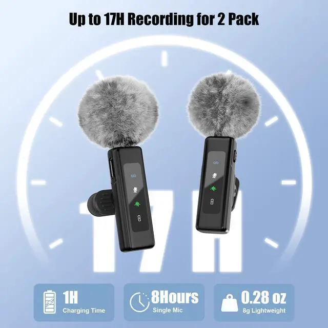 Alt view image 5 of 7 - Wireless Mini Microphone for iPhone, Android - 2 Pack Lavalier Microphone for Video Recording,Clip-on Mics Content Creator Microphones for YouTube Tiktok Podcast Vlogging