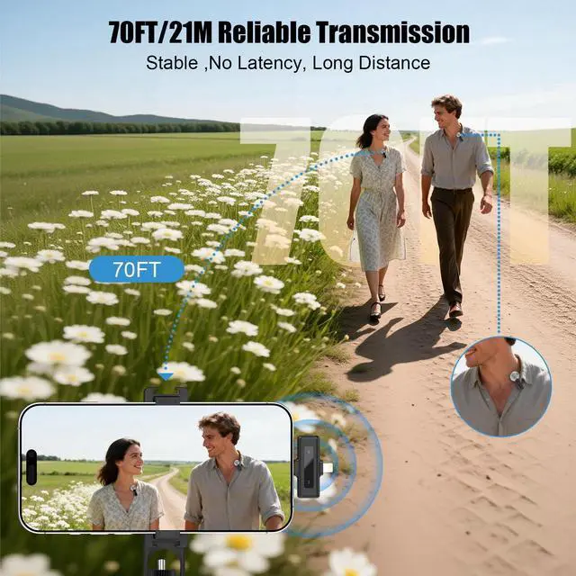 Alt view image 6 of 7 - Wireless Mini Microphone for iPhone, Android - 2 Pack Lavalier Microphone for Video Recording,Clip-on Mics Content Creator Microphones for YouTube Tiktok Podcast Vlogging
