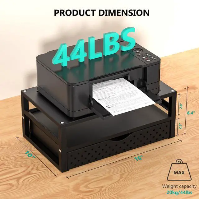 Alt view image 2 of 7 - Monitor Stand Riser with Drawer, Desk Organizers and Accessories for Computer, Printer, Laptop Stand for Home Office Supplies, (PTT005-B), 1 Pack, Black