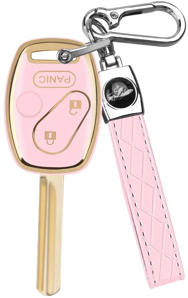 Main image of for Honda Key Fob Cover with Keychain, Car Key Case Shell Protector for Honda Accord 2003-2012 | Civic 2006-2013 | Pilot 2005-2015 CRV CRZ Fit Odyssey 3 Buttons Smart Remote Control, Pink