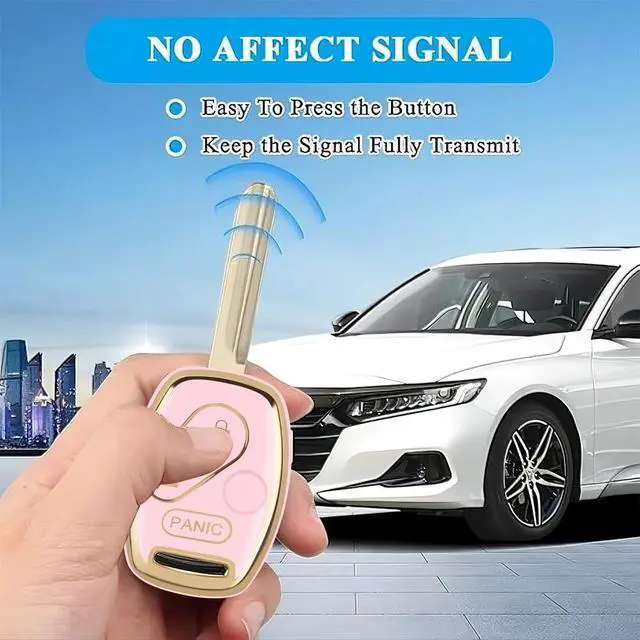 Alt view image 3 of 7 - for Honda Key Fob Cover with Keychain, Car Key Case Shell Protector for Honda Accord 2003-2012 | Civic 2006-2013 | Pilot 2005-2015 CRV CRZ Fit Odyssey 3 Buttons Smart Remote Control, Pink