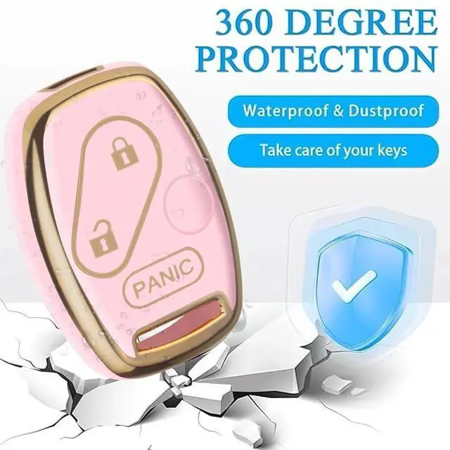 Alt view image 4 of 7 - for Honda Key Fob Cover with Keychain, Car Key Case Shell Protector for Honda Accord 2003-2012 | Civic 2006-2013 | Pilot 2005-2015 CRV CRZ Fit Odyssey 3 Buttons Smart Remote Control, Pink