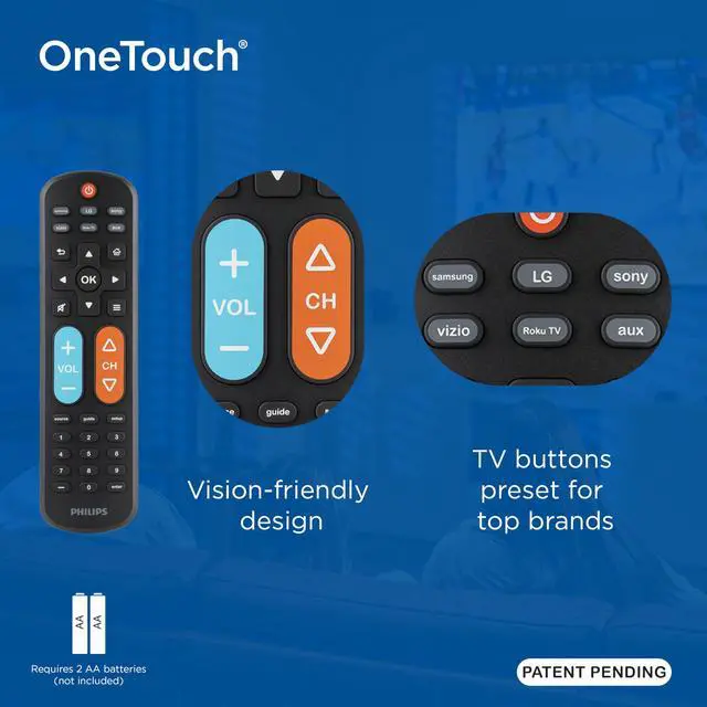 Alt view image 5 of 7 - BigEZ OneTouch Big Button Universal TV Remote, Easy to Use | Remote for Seniors, Replacement Remote for Samsung, LG, Sony, Vizio, Roku TV, Backlit Buttons, 2 Device, Black, SRP3945B/37