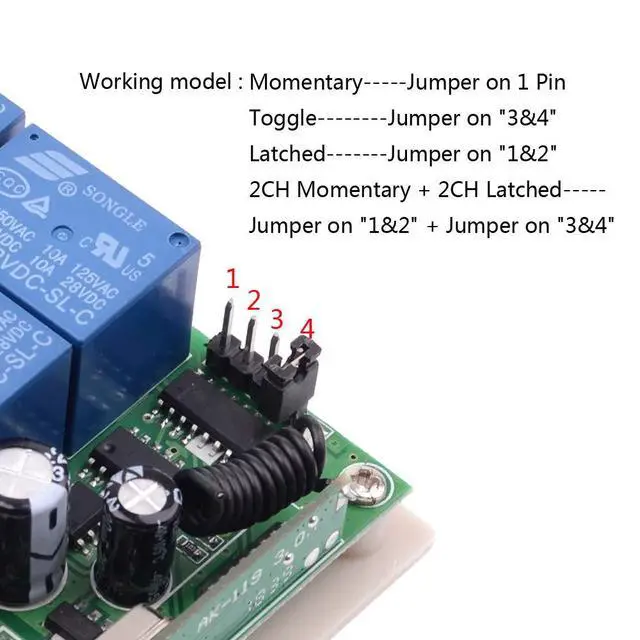 Alt view image 5 of 7 - DC 12V Remote Control Switch 4 Channel Universal 433Mhz Remote Control Momentary Switch for Wireless Control and More