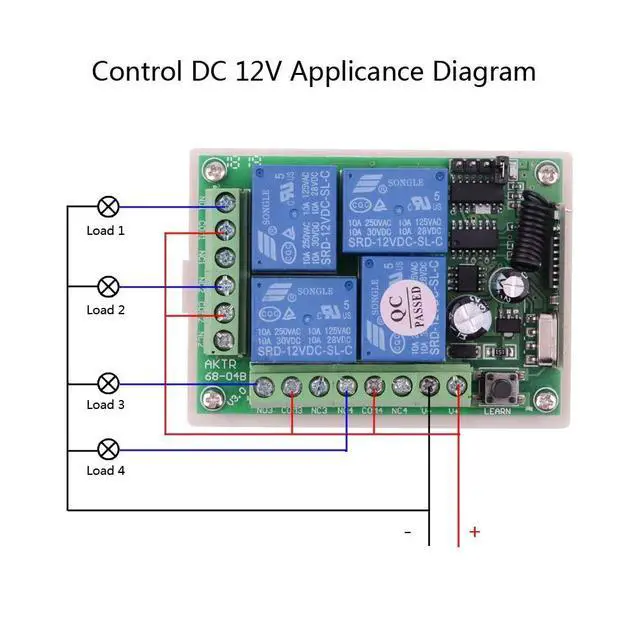 Alt view image 6 of 7 - DC 12V Remote Control Switch 4 Channel Universal 433Mhz Remote Control Momentary Switch for Wireless Control and More