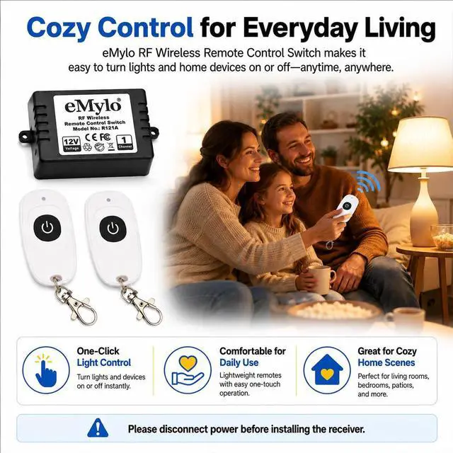 Alt view image 2 of 7 - Smart RF Relay Switch eMylo Wireless Remote Control Switch DC 12V One Channel Momentary Module 433Mhz Relay Receiver with Two Transmitters