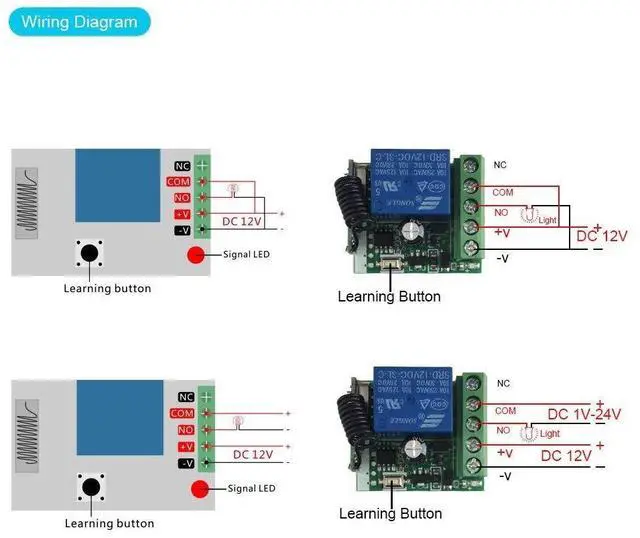 Alt view image 3 of 7 - DC 12V 1CH 433Mhz RF Wireless Relay Remote Control Light Momentary Switch Transmitter with Receiver (1 Relay)