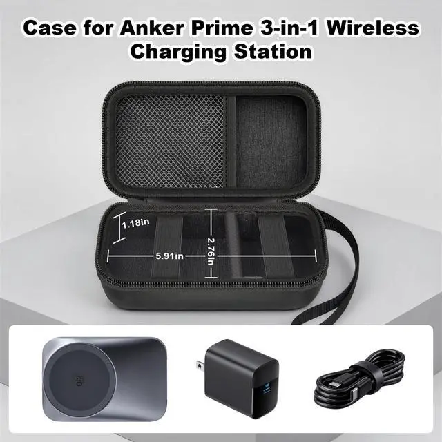 Alt view image 2 of 7 - Travel Case for Anker Prime 3-in-1 Wireless Charging Station | EVA Carrying Bag with Compartments for Foldable MagSafe Qi2 Charger & Cables (Case Only) Pink