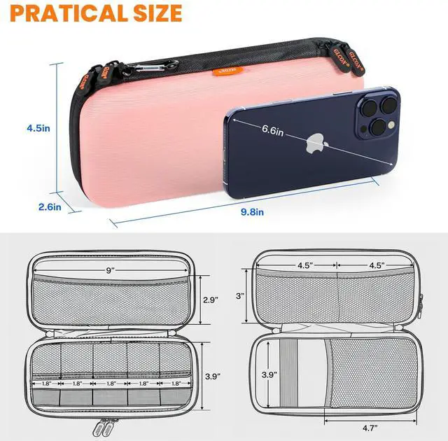 Alt view image 3 of 7 - Double-Layer Hard Carrying Case with Multiple Pocket - Portable Electronics Organizer Travel Case for Women, Girl - Roomy Zipper Pouch Bag for Charger, Phone, Power Bank, Cable, Cord, Tech Accessories