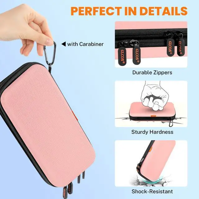 Alt view image 5 of 7 - Double-Layer Hard Carrying Case with Multiple Pocket - Portable Electronics Organizer Travel Case for Women, Girl - Roomy Zipper Pouch Bag for Charger, Phone, Power Bank, Cable, Cord, Tech Accessories