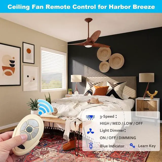 Alt view image 3 of 6 - 35T Ceiling Fan Remote Control Replacement for Harbor Breeze Replace FAN-53T FAN-11T Fan-HD L3HFAN35T FAN-35T L3HFAN35T1 FAN-35T1, 3-Speed with Light Dimmer,Learn Key