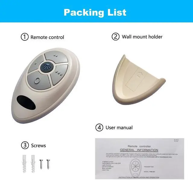 Alt view image 6 of 6 - 35T Ceiling Fan Remote Control Replacement for Harbor Breeze Replace FAN-53T FAN-11T Fan-HD L3HFAN35T FAN-35T L3HFAN35T1 FAN-35T1, 3-Speed with Light Dimmer,Learn Key