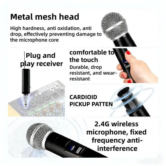 Alt view image 2 of 6 - Professional Karaoke Microphone Set, Dual Vocal Pickup, Easy Setup, USB Rechargeable, LED Display, Compatible with Karaoke Machines and More