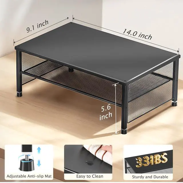 Alt view image 7 of 7 - 2-Tier Computer Monitor Stand Riser, Desk Organizer for Monitor, Printer & Laptop Stand, Desktop Workspace Organizers for Office Supplies(Black)