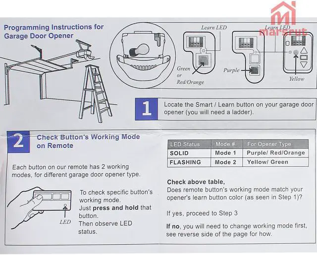 Alt view image 4 of 7 - Garage Door Opener Remote 315 MHz Compatible with Raynor, Replacement for 371RGD, 372RGD, 373PRGD, 373RGD, 377LG (2005-2014) with Purple Learn Button Openers, Replacement Part (2PCS, Grey Button)