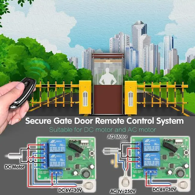 Alt view image 2 of 7 - DC 12V 24V 30V Secure Remote Control Switch Universal Wireless 433Mhz Rf 10A Relay Receiver Board with 2 Transmitter Key Fobs for Motor Light Gate Door DIY Wireless Controller