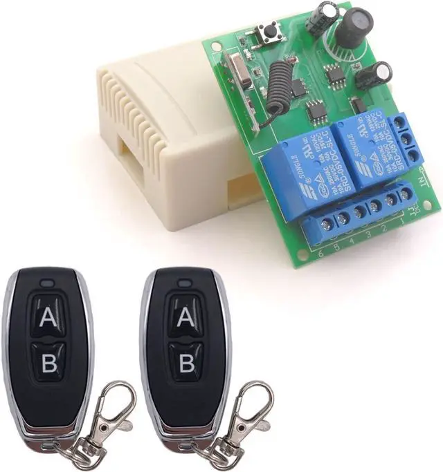 Main image of DC 12V 24V 30V Secure Remote Control Switch Universal Wireless 433Mhz Rf 10A Relay Receiver Board with 2 Transmitter Key Fobs for Motor Light Gate Door DIY Wireless Controller