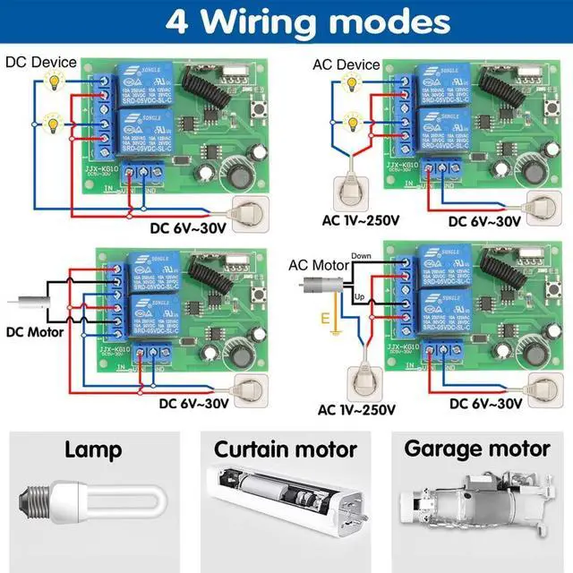 Alt view image 4 of 7 - DC 12V 24V 30V Secure Remote Control Switch Universal Wireless 433Mhz Rf 10A Relay Receiver Board with 2 Transmitter Key Fobs for Motor Light Gate Door DIY Wireless Controller