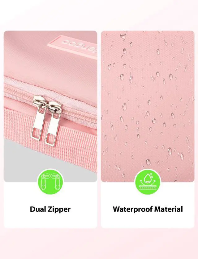 Alt view image 5 of 7 - Large Capacity Backpack Organizer Pouch, Tech Electronics Travel Essentials Kit with Carrying Holder, 150° Open Portable Accessories Bag for Charger Power Bank Cable Cord, Daily Purse for Women, Pink