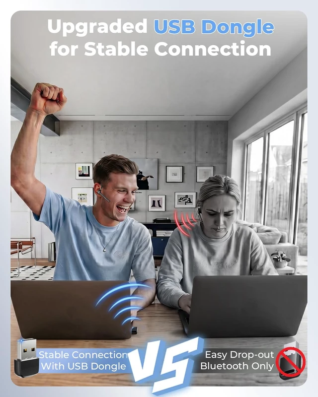 Alt view image 2 of 7 - Bluetooth Headset V5.4,USB Dongle Wireless Earpiece with Mic for Work | 500mAh Charging Case,50H Talk Time,Dual connect & Mute,ENC Noise Cancelling Lightest Headphones for Work Trucker