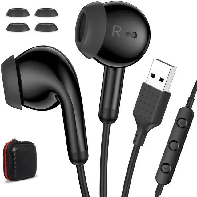 Main image of USB Earbuds for PC Laptop Computer with Microphone Wired Headphones 7.5FT USB A Headset with Mic Audio Control Noise Isolating Earphones for Dell for HP Surface Switch Office Zoom Working Black