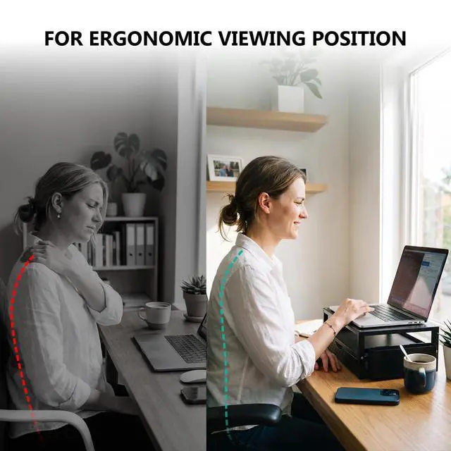 Alt view image 5 of 7 - Monitor Stand Riser with Drawer and 2 Pen Holders, Desk Organizers and Accessories for Computer, Printer, Laptop Stand for Home Office Supplies, (PTT004-B), 1 Pack, Black