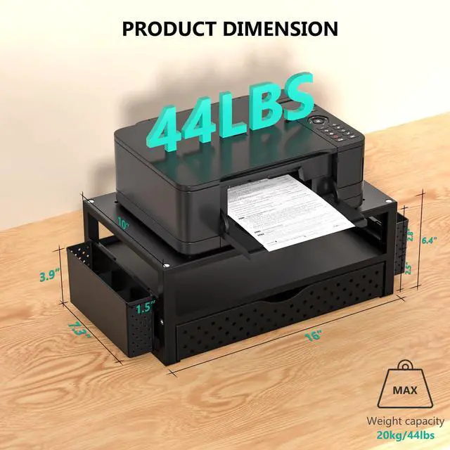 Alt view image 2 of 7 - Monitor Stand Riser with Drawer and 2 Pen Holders, Desk Organizers and Accessories for Computer, Printer, Laptop Stand for Home Office Supplies, (PTT004-B), 1 Pack, Black