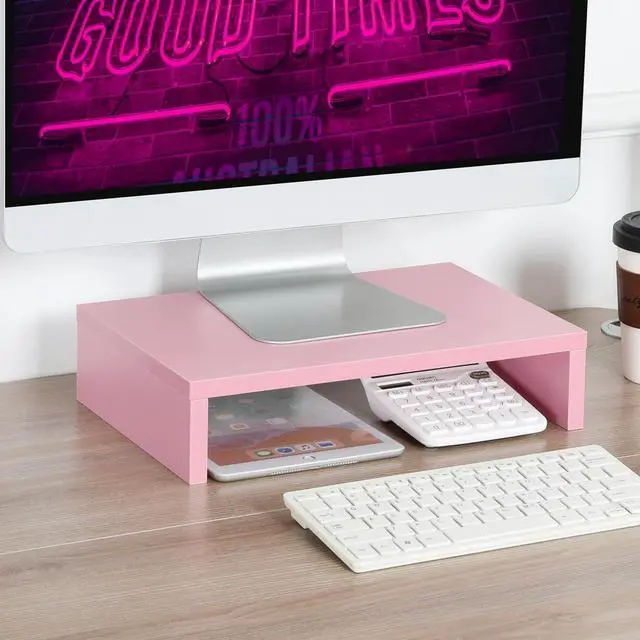 Alt view image 7 of 7 - Pink Monitor Stand Riser, Wood Monitor Riser with Storage for Desk Small Monitor Stand TV/Screen/PC/Laptop Riser Computer Stand Desktop Shelf (Pink-14.2 inch)