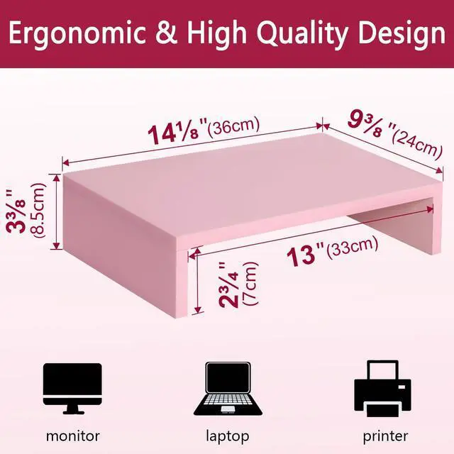 Alt view image 4 of 7 - Pink Monitor Stand Riser, Wood Monitor Riser with Storage for Desk Small Monitor Stand TV/Screen/PC/Laptop Riser Computer Stand Desktop Shelf (Pink-14.2 inch)