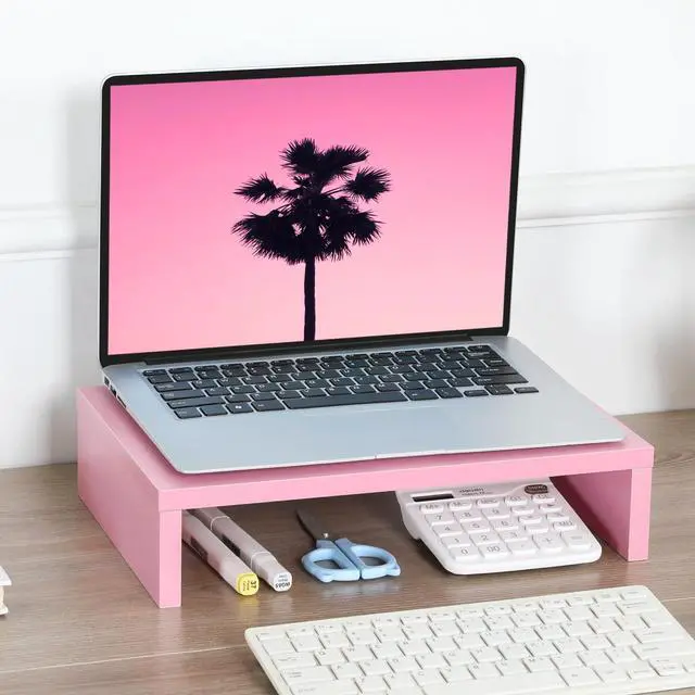 Alt view image 2 of 7 - Pink Monitor Stand Riser, Wood Monitor Riser with Storage for Desk Small Monitor Stand TV/Screen/PC/Laptop Riser Computer Stand Desktop Shelf (Pink-14.2 inch)