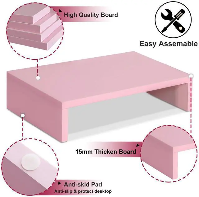 Alt view image 5 of 7 - Pink Monitor Stand Riser, Wood Monitor Riser with Storage for Desk Small Monitor Stand TV/Screen/PC/Laptop Riser Computer Stand Desktop Shelf (Pink-14.2 inch)