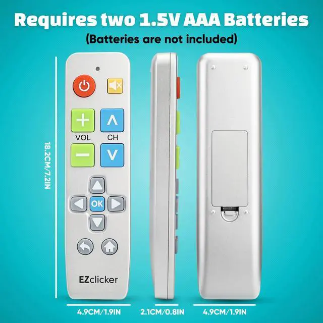 Alt view image 7 of 7 - Big Button Universal TV Remote (Silver) Simple Easy to Use, Great for Seniors, Works with Major TV Brands (2xAAA Batteries Not Included)