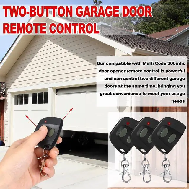 Alt view image 3 of 7 - 3 Pcs 10 Dip Switch Two Button Garage Door Remote Compatible with Multicode 300mhz 3089 3060 3070 3083 Gate Opener Remote with Keychain, Control 2 Different Doors Simultaneously