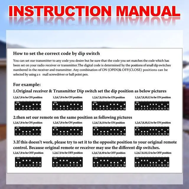 Alt view image 6 of 7 - 3 Pcs 10 Dip Switch Two Button Garage Door Remote Compatible with Multicode 300mhz 3089 3060 3070 3083 Gate Opener Remote with Keychain, Control 2 Different Doors Simultaneously