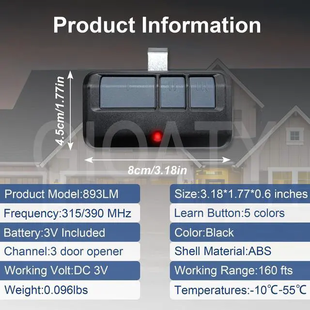 Alt view image 5 of 7 - 3 for Chamberlain LiftMaster Craftsman Garage Door Opener Remote, Replaces 893LM 893Max 891LM 371LM 373LM 971LM 973LM, no Wait Wireless Remote Keyless Entry, Safe Security