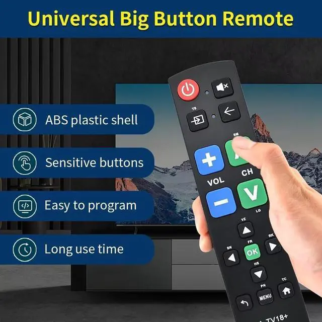 Alt view image 3 of 4 - Large Button Universal TV Remote Control for Seniors, Easy to Use Simple Remote for TV, Large Buttons and Clear Layout, Ideal Universal TV Remote for Elderly and Low Vision Users