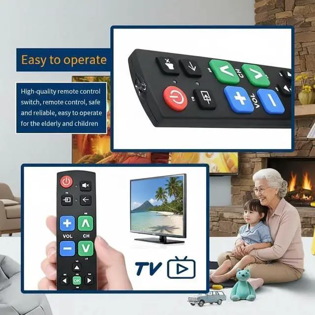 Alt view image 4 of 4 - Large Button Universal TV Remote Control for Seniors, Easy to Use Simple Remote for TV, Large Buttons and Clear Layout, Ideal Universal TV Remote for Elderly and Low Vision Users