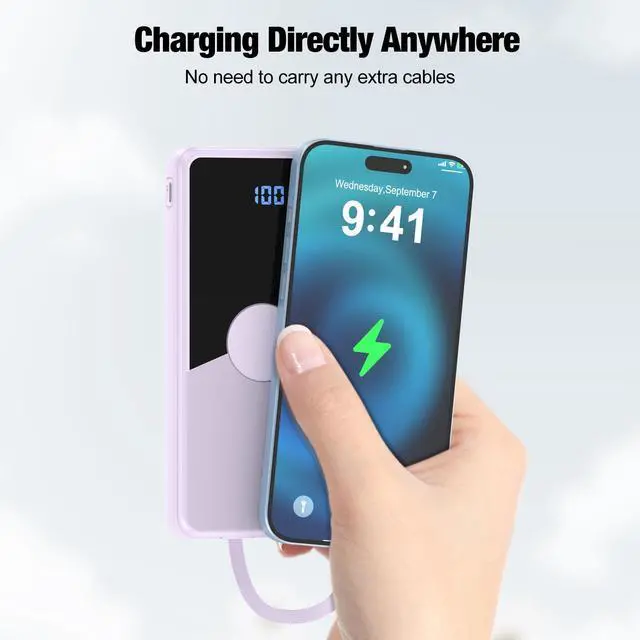Alt view image 5 of 7 - Portable Charger with Built in Cables,High Speed Power Bank 10000mAh Travel Battery Pack 5 Outputs 3 Inputs Portable Phone Charger Backup Battery for iPhone, Samsung, iPad,Tablets (Purple)
