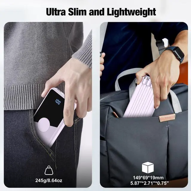 Alt view image 6 of 7 - Portable Charger with Built in Cables,High Speed Power Bank 10000mAh Travel Battery Pack 5 Outputs 3 Inputs Portable Phone Charger Backup Battery for iPhone, Samsung, iPad,Tablets (Purple)