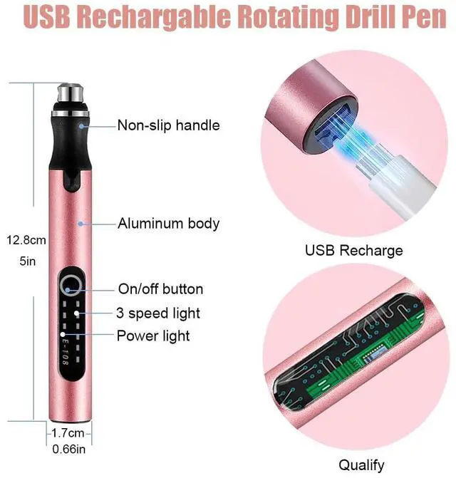 Alt view image 2 of 7 - 3-Speed Cordless Mini Drill Pen With 10 Small Drill Bits, Rechargeable Electric Hand Drill Pin Vise, Resin Drill Set For Jewelry Making, Resin, Plastic, Wood, Keychains DIY (PINK)