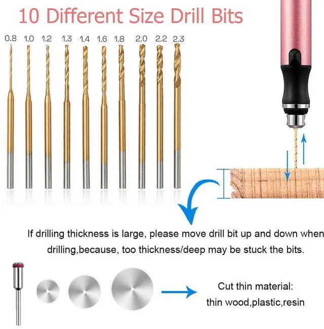 Alt view image 4 of 7 - 3-Speed Cordless Mini Drill Pen With 10 Small Drill Bits, Rechargeable Electric Hand Drill Pin Vise, Resin Drill Set For Jewelry Making, Resin, Plastic, Wood, Keychains DIY (PINK)