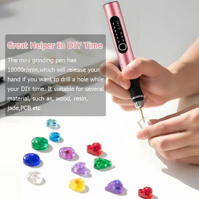 Alt view image 7 of 7 - 3-Speed Cordless Mini Drill Pen With 10 Small Drill Bits, Rechargeable Electric Hand Drill Pin Vise, Resin Drill Set For Jewelry Making, Resin, Plastic, Wood, Keychains DIY (PINK)