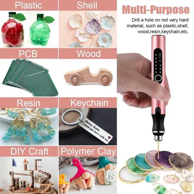 Alt view image 5 of 7 - 3-Speed Cordless Mini Drill Pen With 10 Small Drill Bits, Rechargeable Electric Hand Drill Pin Vise, Resin Drill Set For Jewelry Making, Resin, Plastic, Wood, Keychains DIY (PINK)