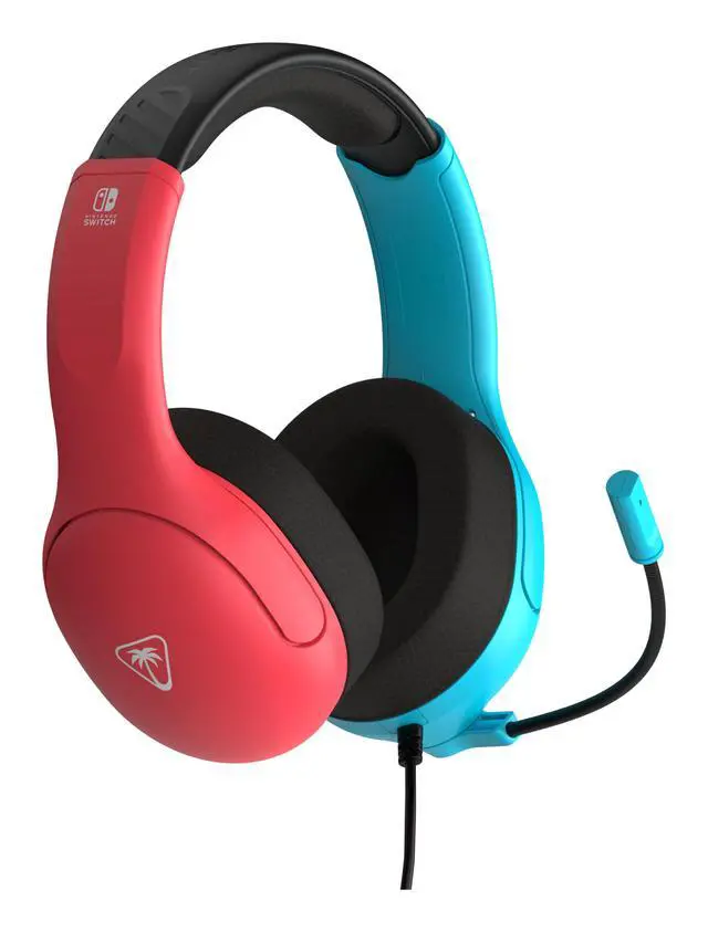Alt view image 3 of 7 - Airlite Fit Wired Gaming Headset: Officially Licensed for Nintendo Switch, Nintendo Switch 2/Lite/OLED Model - Flip-to-Mute Mic, Over-Ear Comfort Cushions, 40mm Speakers - Neon Blue & Red