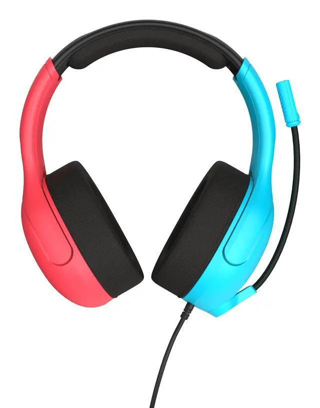 Alt view image 6 of 7 - Airlite Fit Wired Gaming Headset: Officially Licensed for Nintendo Switch, Nintendo Switch 2/Lite/OLED Model - Flip-to-Mute Mic, Over-Ear Comfort Cushions, 40mm Speakers - Neon Blue & Red