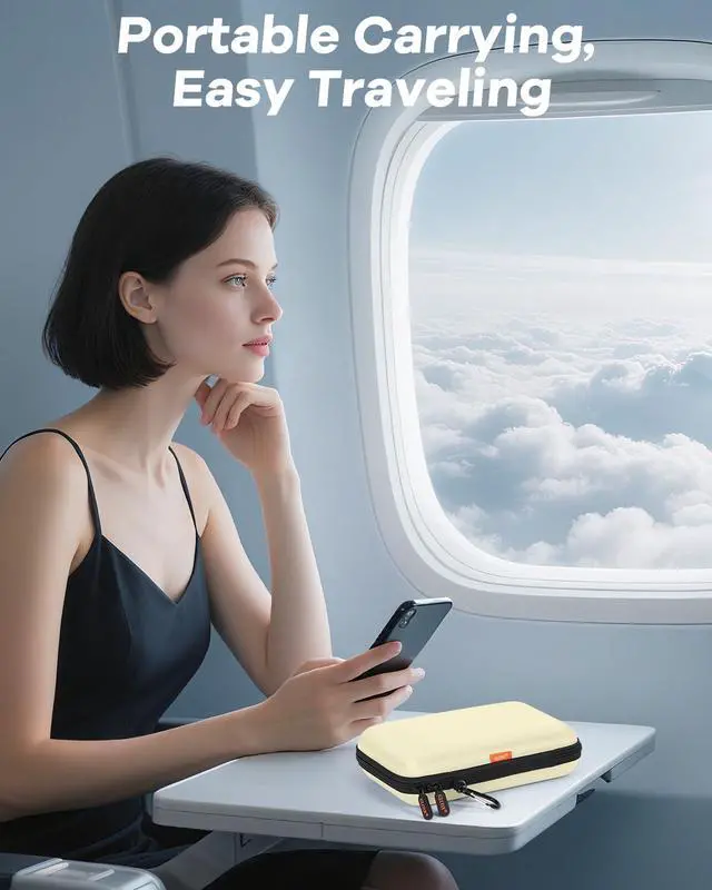 Alt view image 4 of 7 - Clean-Beige Hard Shell Case for Electronic Accessories Organizer - Large Hard Carrying Case for Power Bank, External Hard Drive, Cell Phone, Charger, Cable - Portable Protection Travel Pouch Bag