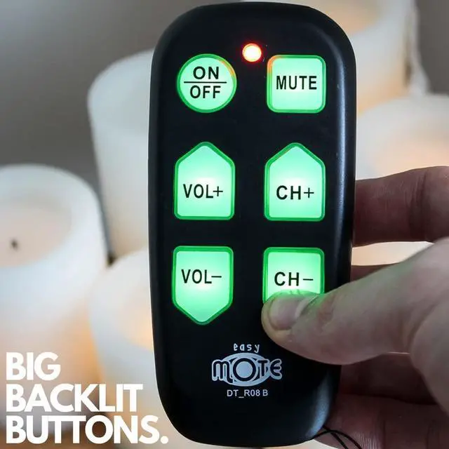 Alt view image 3 of 7 - Universal Big Button TV Remote - EasyMote | DT-R08B. Backlit, Easy Use, Smart, Learning Television & Cable Box Controller, Perfect for Assisted Living Elderly Care. White TV Remote Control